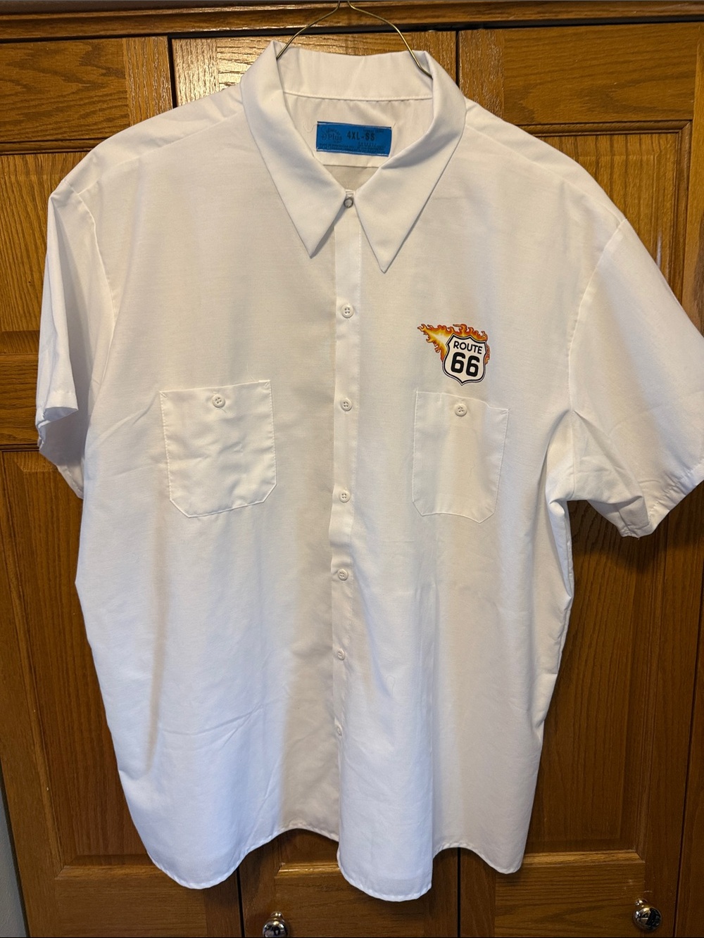 Route 66 Embroidered Short-Sleeve Button-Down Shirt in White